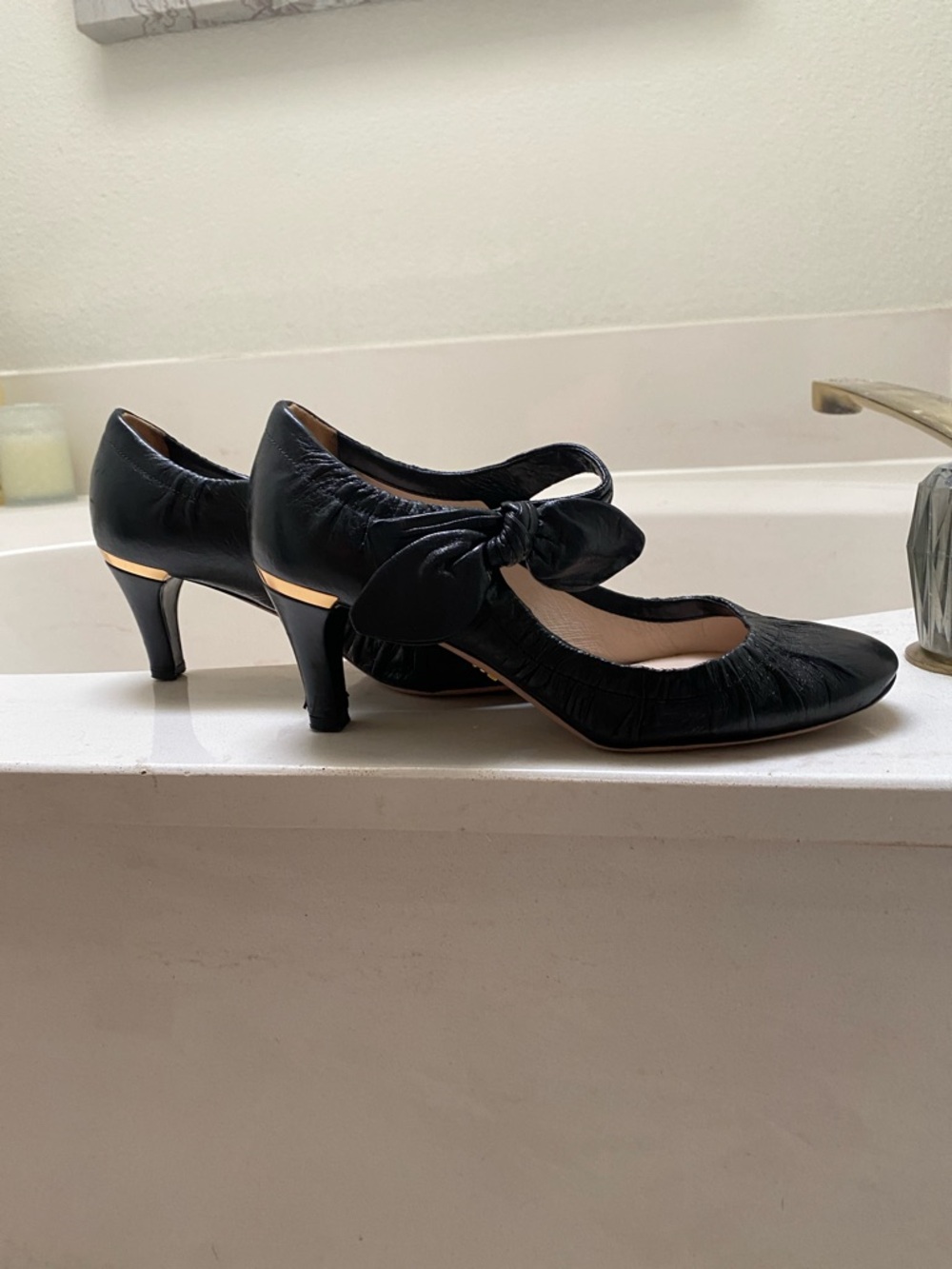 Prada Black Leather Knot-Strap Mary Jane Heels 35.5 or 5 1/2